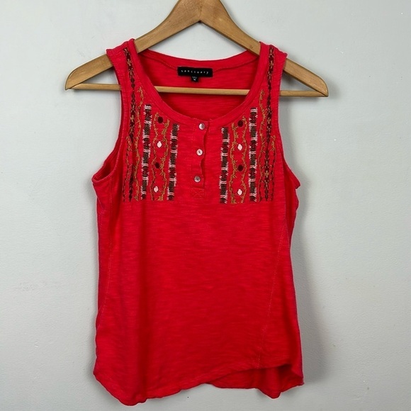 Sanctuary Red Slub Embroidered Tank Top Sz M - Picture 2 of 8